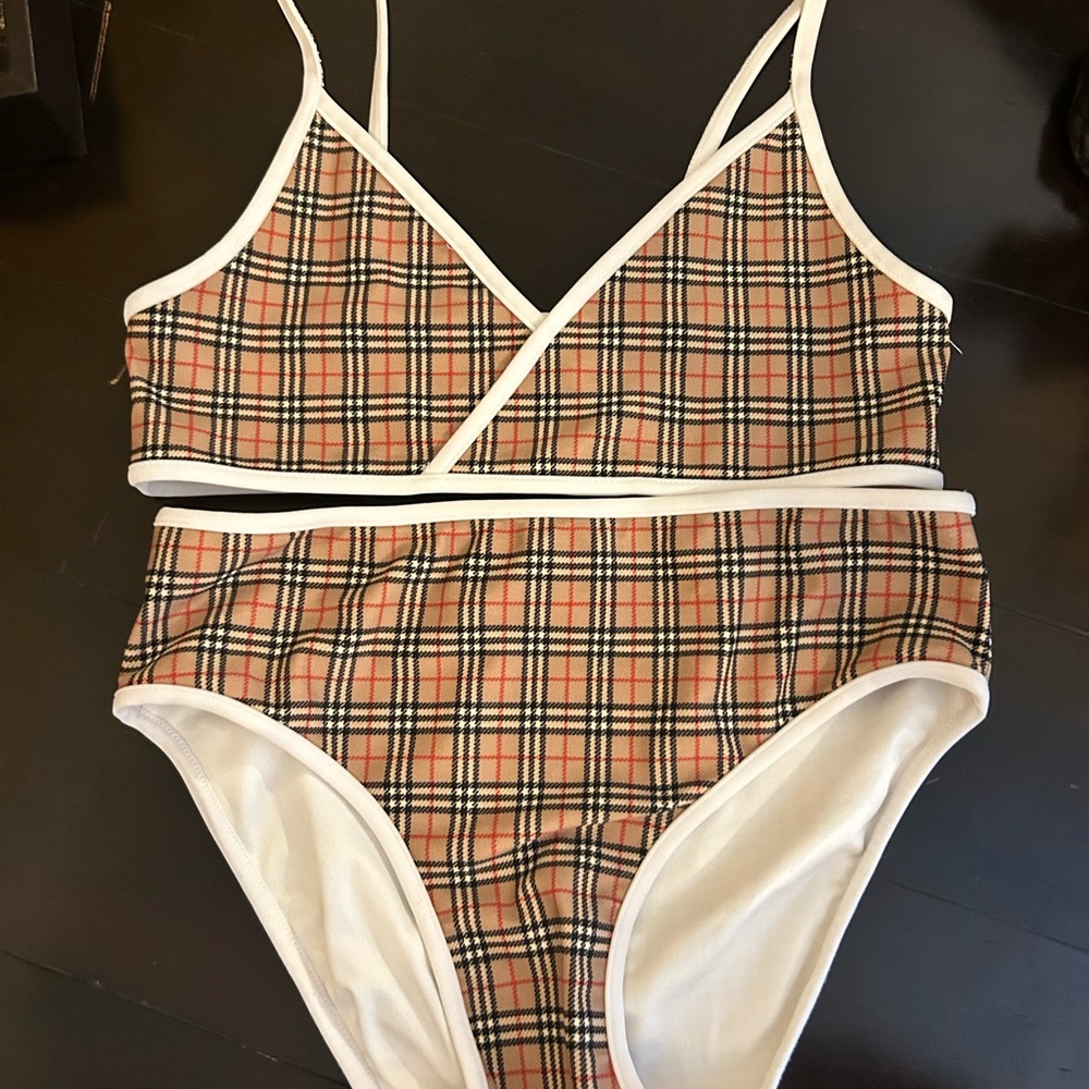 Burberry Plaid Swimsuit with White Accents